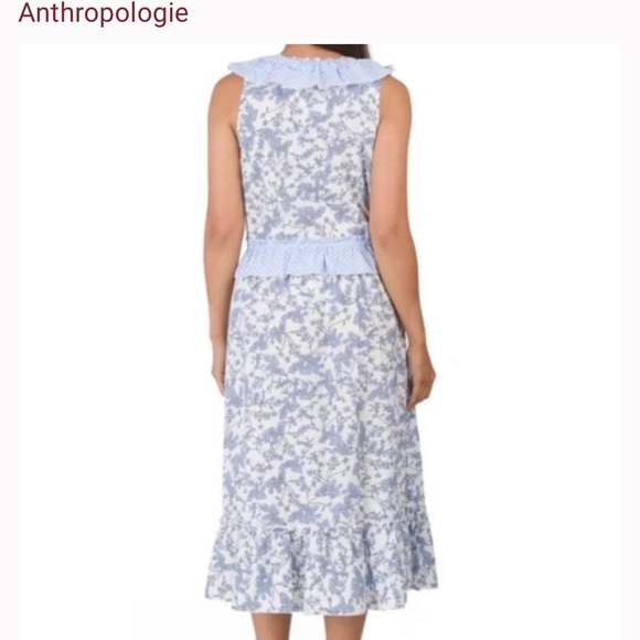 Anthropologie Magari Blue White Floral Tier Boho Midi Short Casual Dress M - Picture 3 of 9